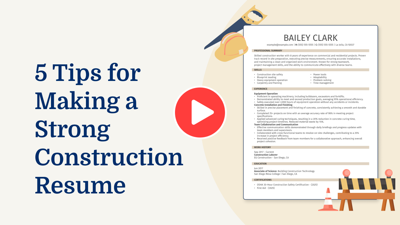 Glazier Resume Examples amp Templates - Construction Video Thumbnail