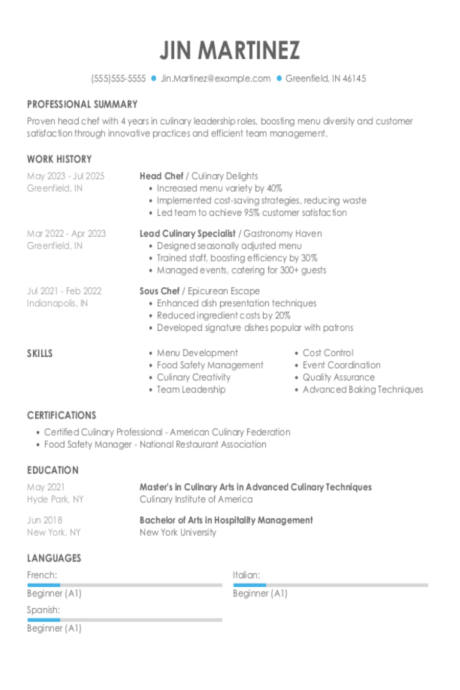 Head Chef Resume Examples & Templates