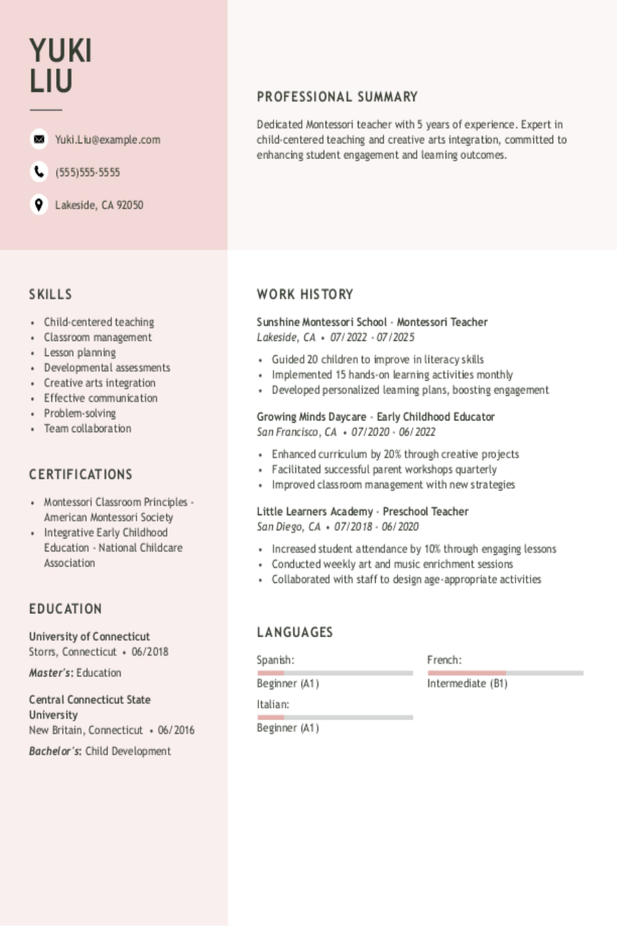 Montessori Teacher Resume Examples - Montessori Teacher
