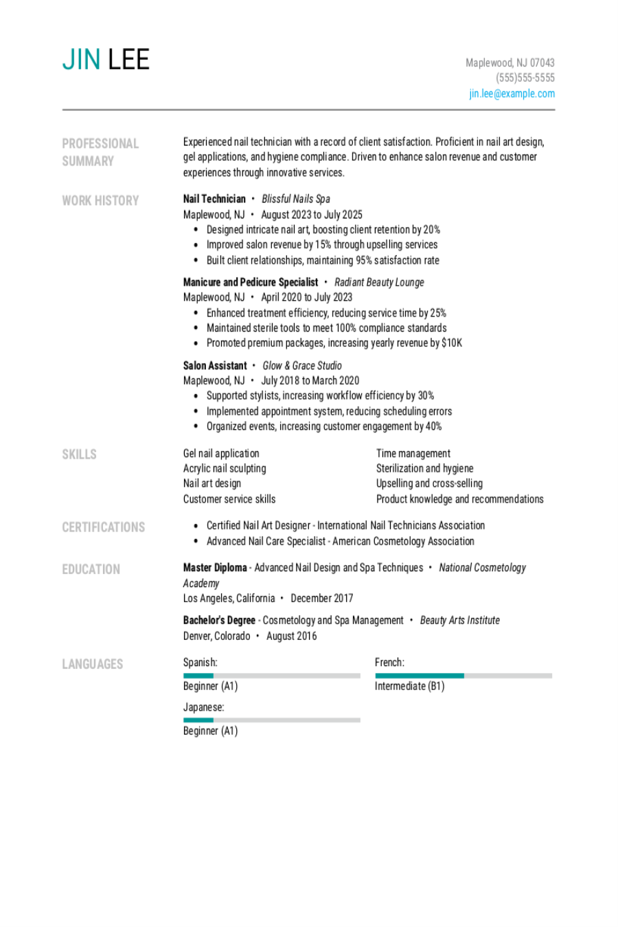 Nail Technician Resume Examples & Templates