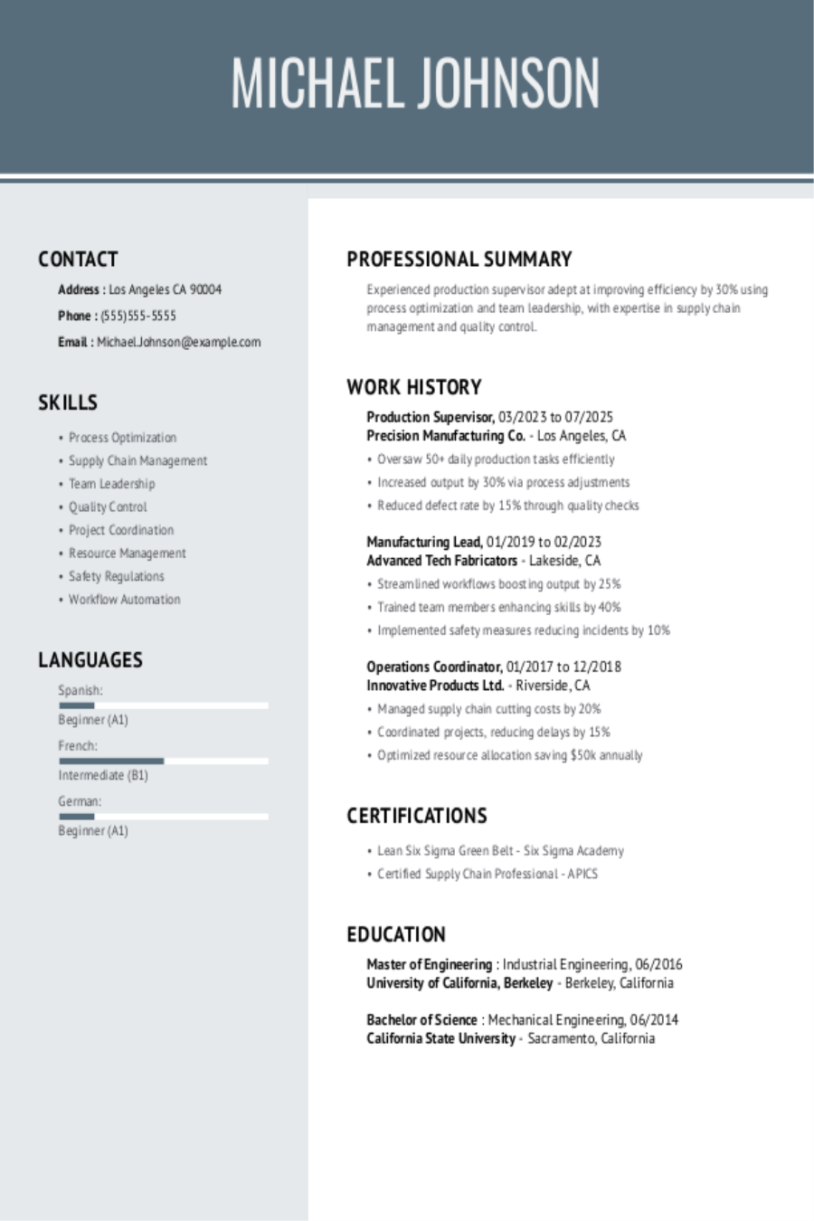 Production Resume Examples & Templates