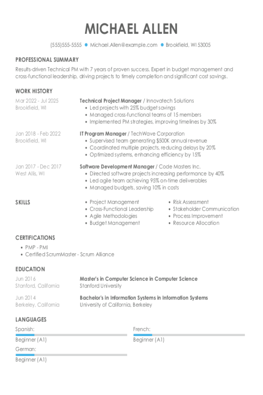 Technical Project Manager Resume Examples & Templates