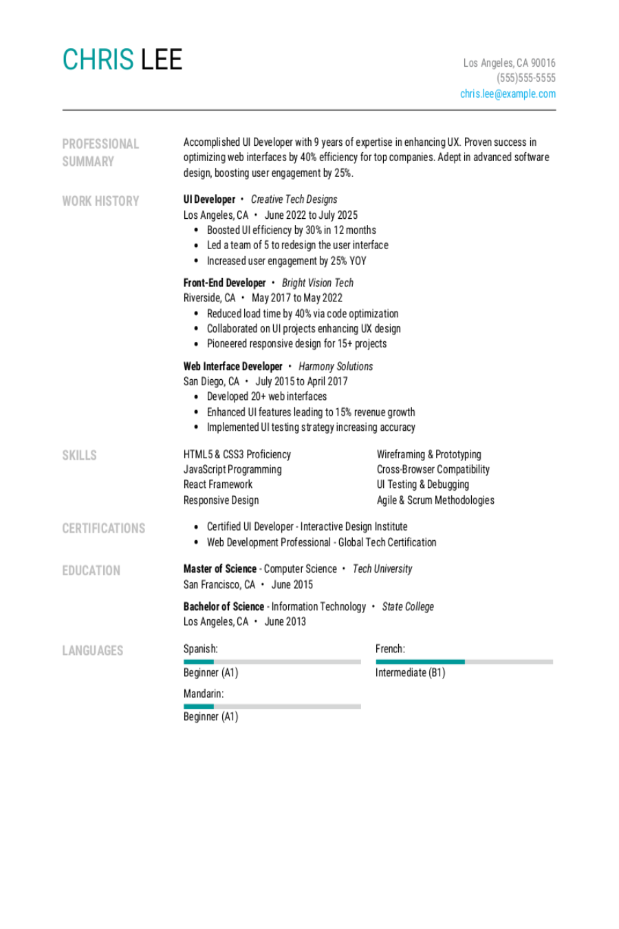 UI Developer Resume Examples amp - Ui Developer