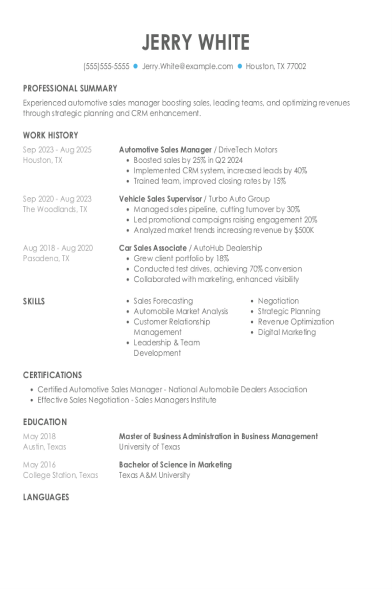 Automotive Sales Manager