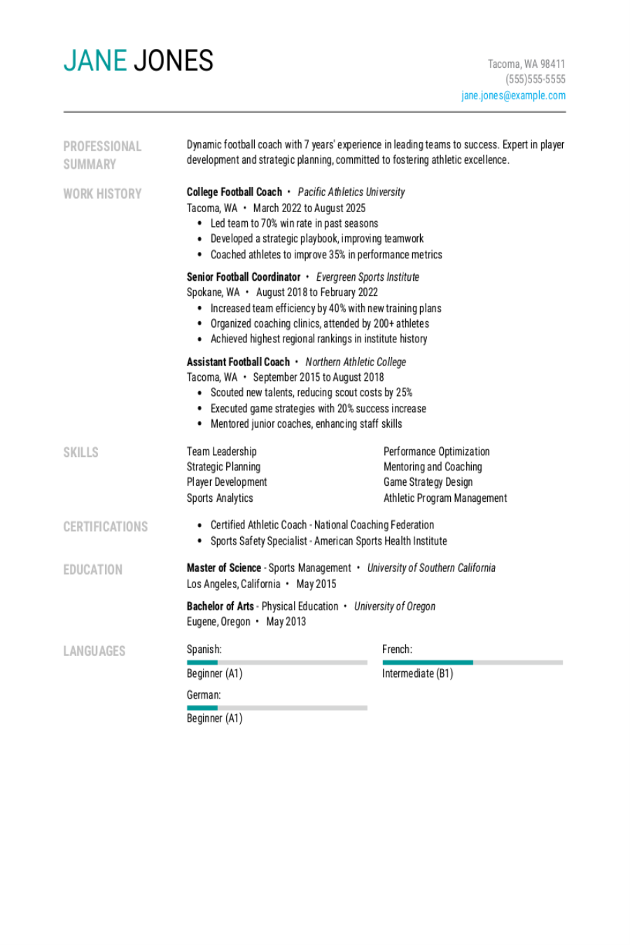 College Football Coach Resume Examples for All Levels