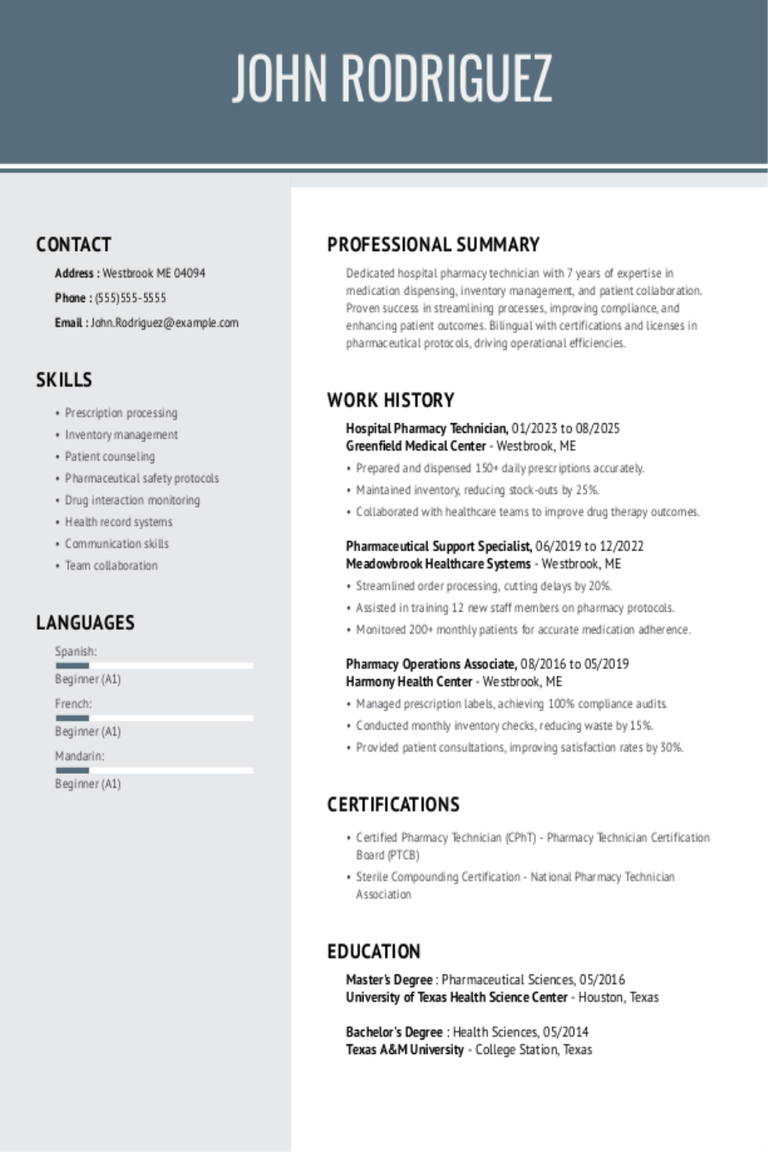 Hospital Pharmacy Technician