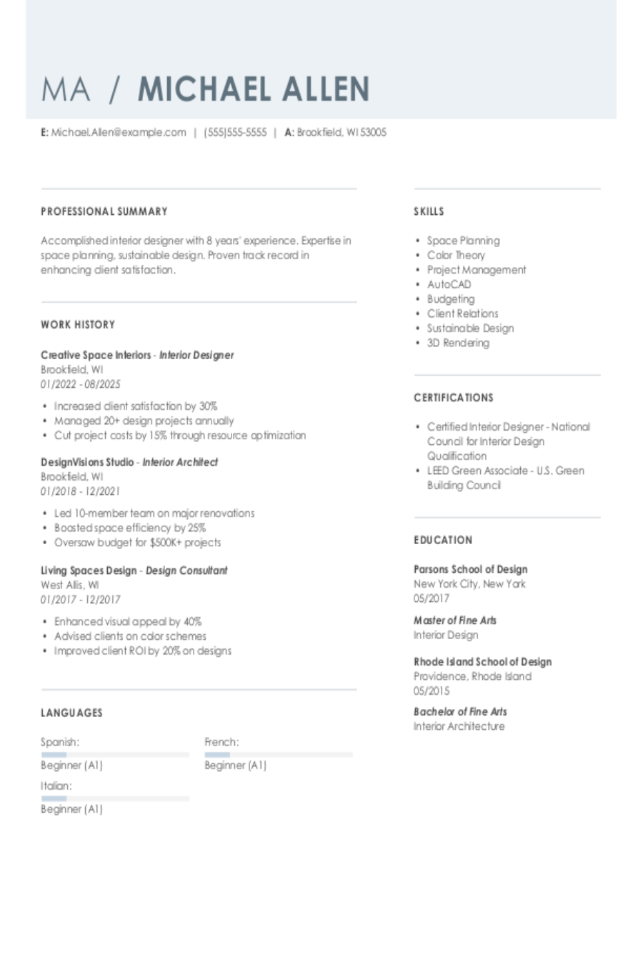 Interior Design Resume Examples & Templates