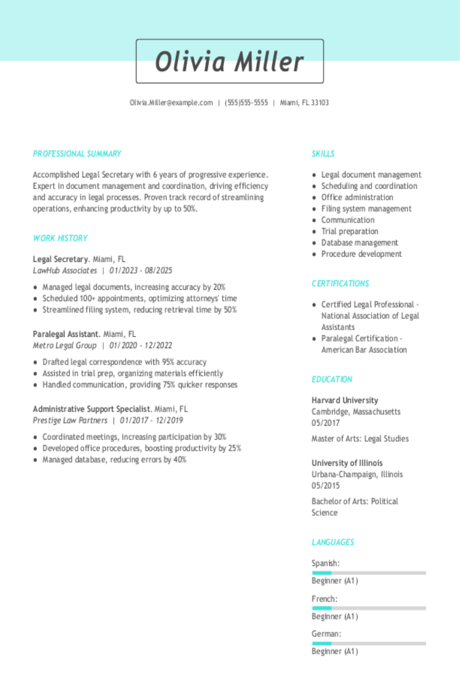 Legal Secretary Resume Examples & Templates