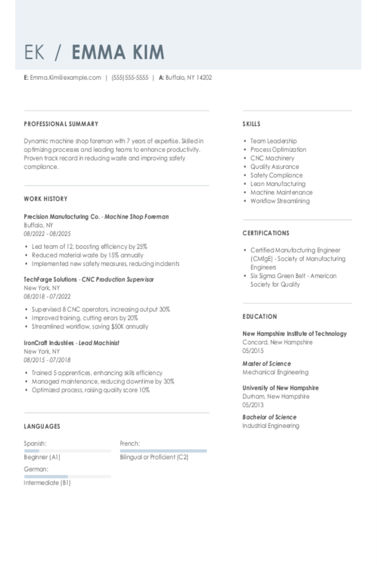 Machine Shop Foreman