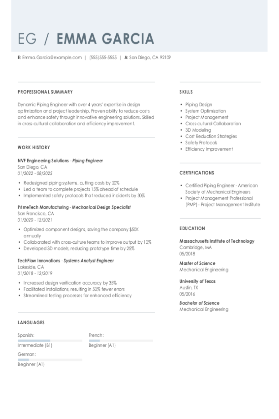 Piping Engineer Resume Examples & Writing Guide