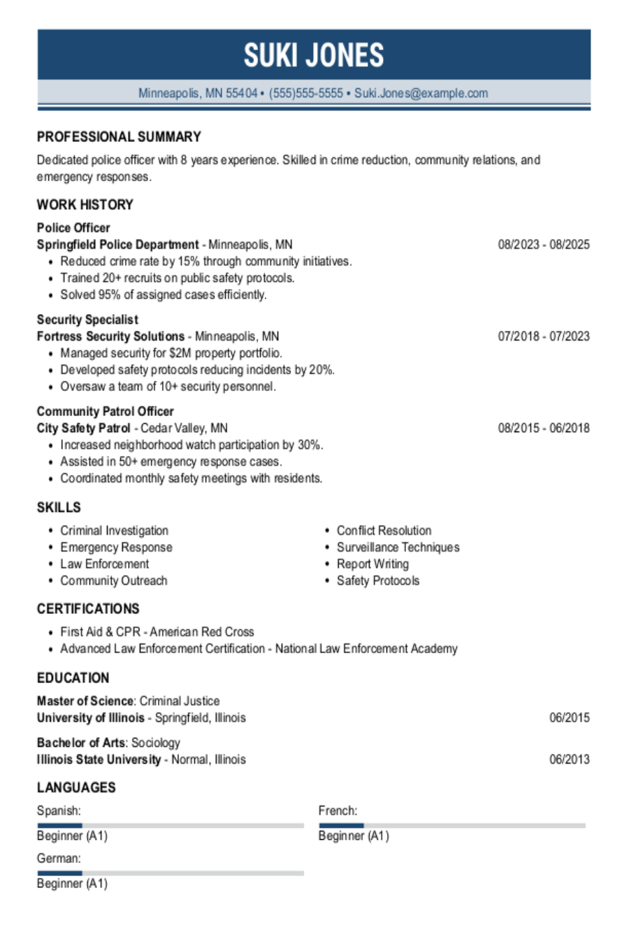 Police Officer Resume Examples & Templates