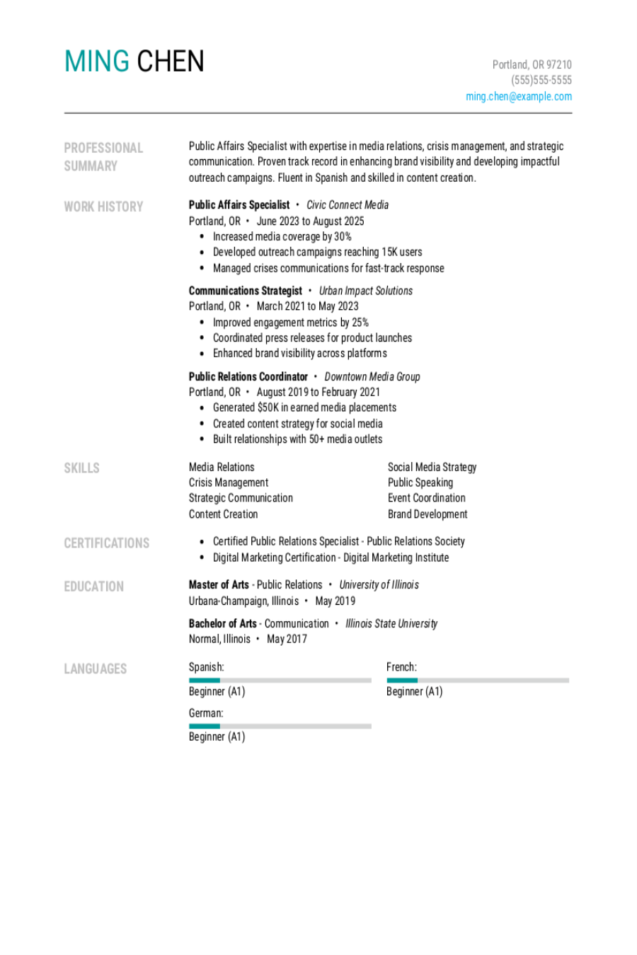 Public Affairs Specialist Resume Examples & Writing Guide