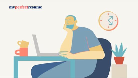 Illustration of a thoughtful older man at a desk with a laptop, representing the growing share of older U.S. workers age 55 and over.