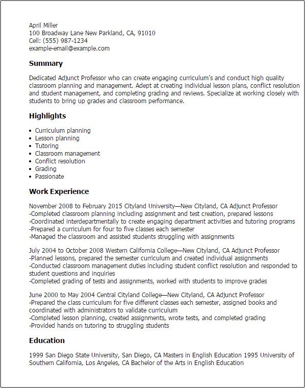 1 Adjunct Professor Resume Templates Try Them Now MyPerfectResume 1-adjunct-professor-resume-templates-try-them-now-myperfectresume