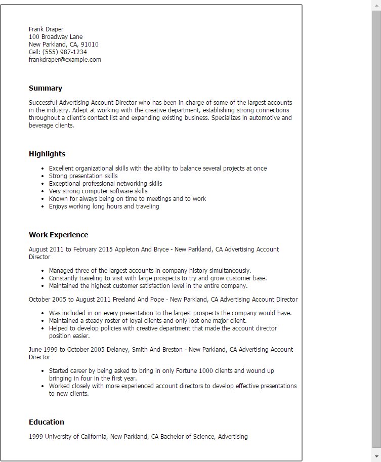 1 advertising account director resume templates try them now