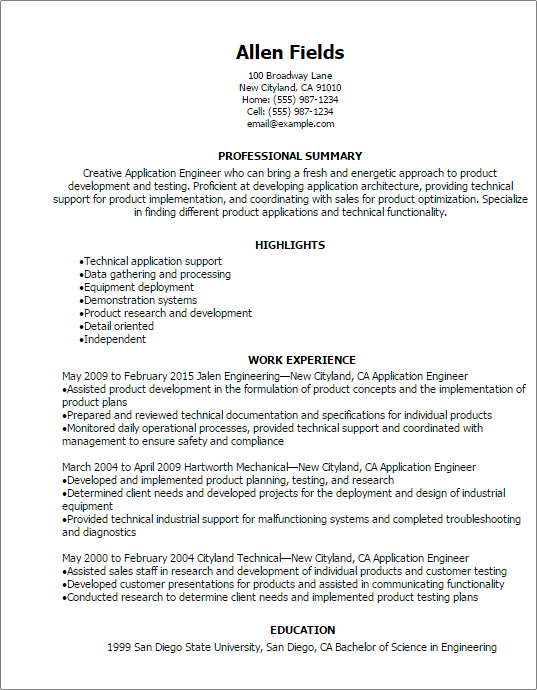 Professional Application Engineer Resume Templates to ...