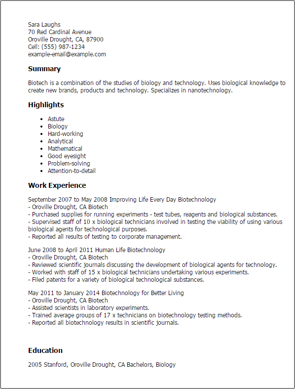 biotechnology resume under fontanacountryinn com resume for biotechnology