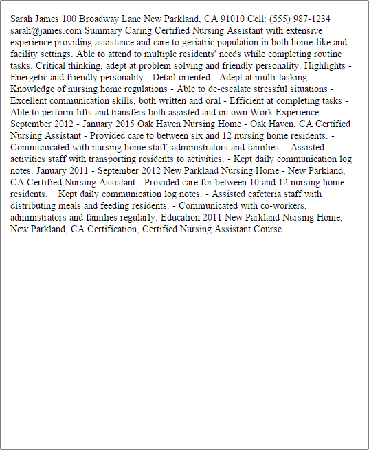 nursing assistant resume