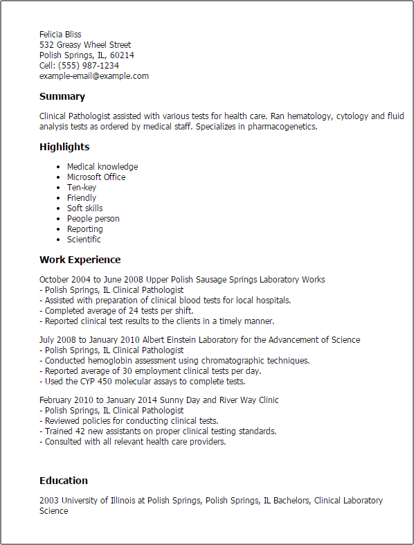 clinical pathologist resume template best design tips