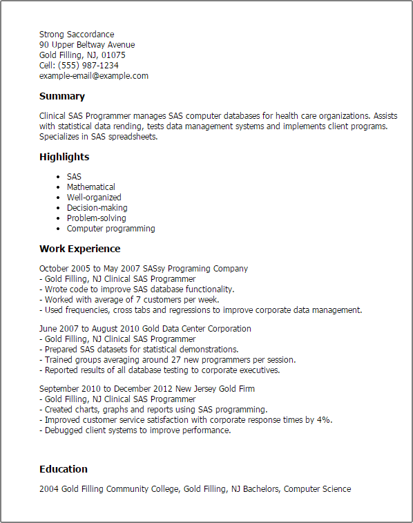 sas resume sample