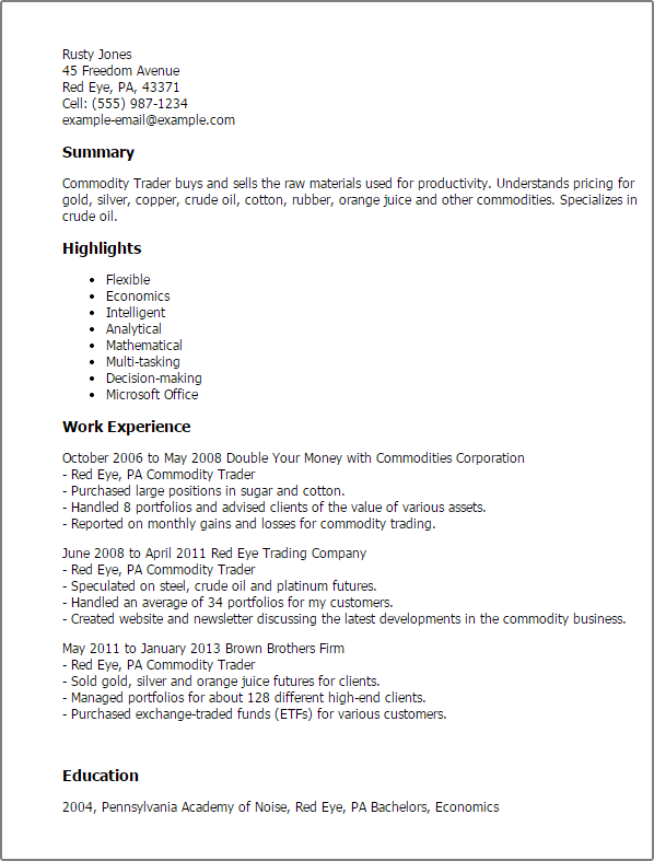 Buy side equity trader resume
