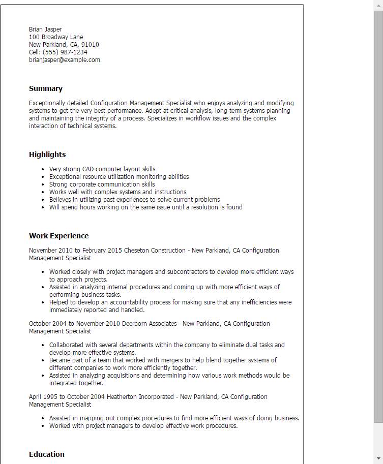 1 configuration management specialist resume templates try them now