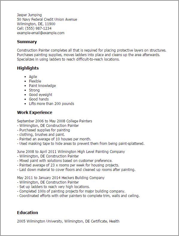 painters resumes