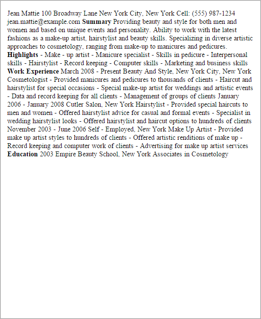 resume templates cosmetology