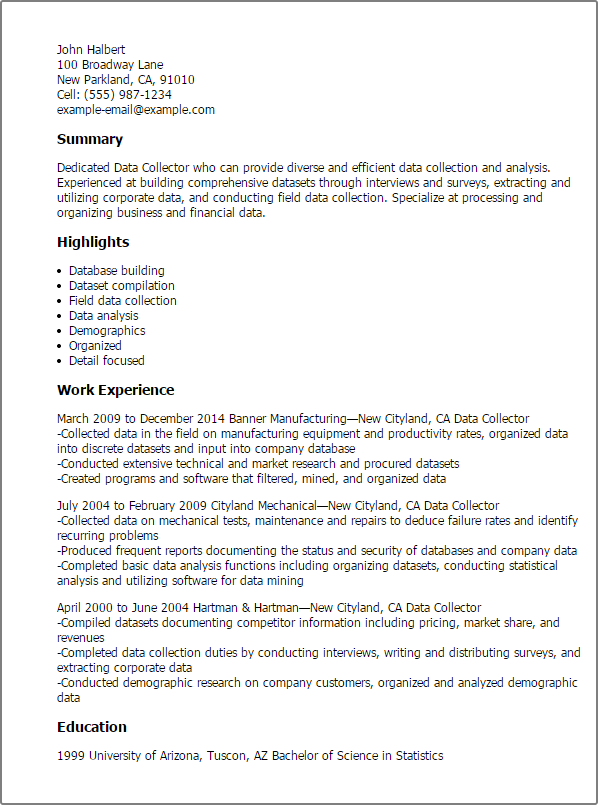 professional data collector templates to showcase your talent