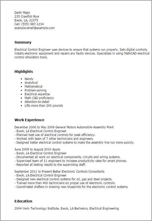 control engineer resumes