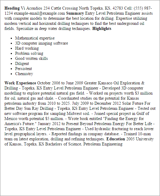 petroleum engineer resumes