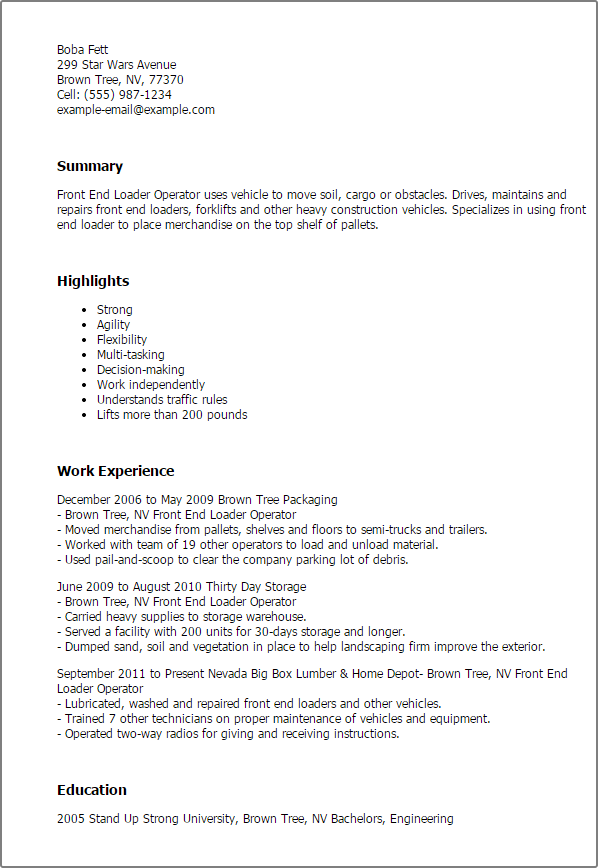 front end loader operator resume template best design tips