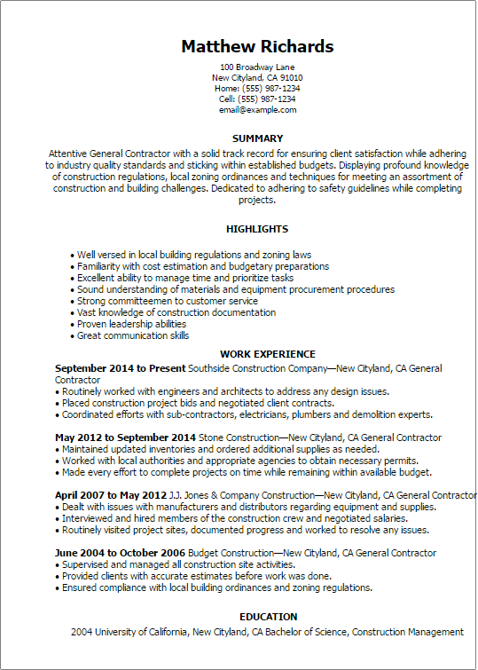 Construction Resume Template Free from www.myperfectresume.com