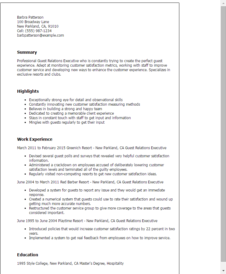 guest services resume