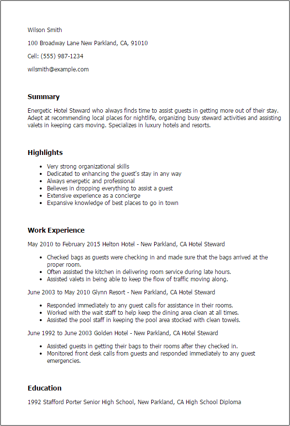 #1 Hotel Steward Resume Templates: Try Them Now ...