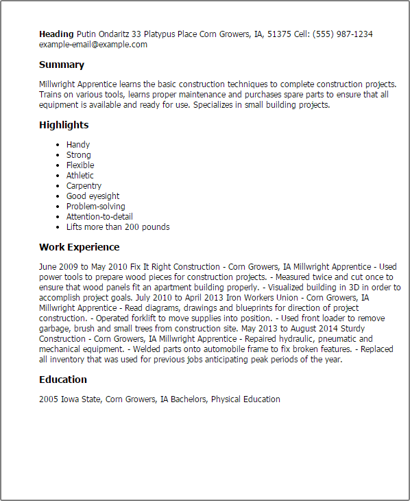 Millwright Resume Sample Cover Letter Millwright Resume Sample Cover Letter