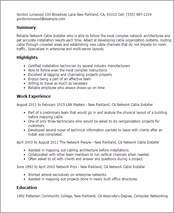 cable technician resume examples koni polycode co