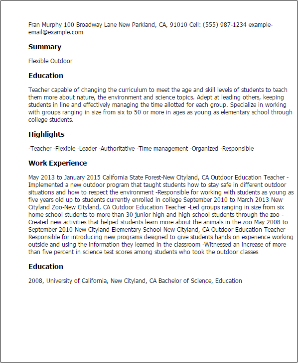 education for resume examples
