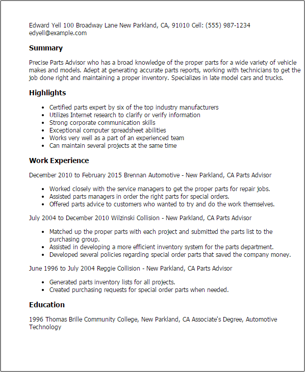parts of a resume in order