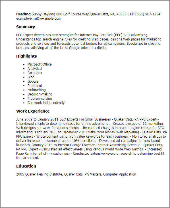 1 ppc expert resume templates try them now myperfectresume