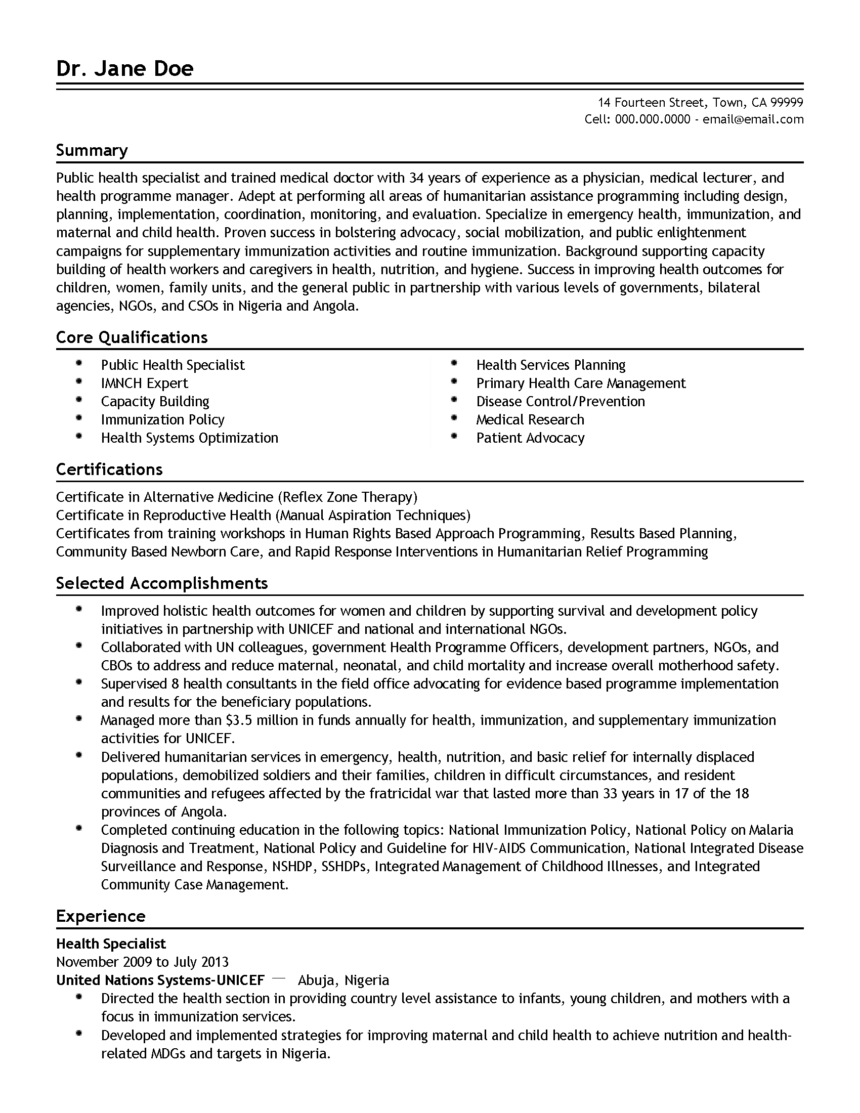 resume doctor template