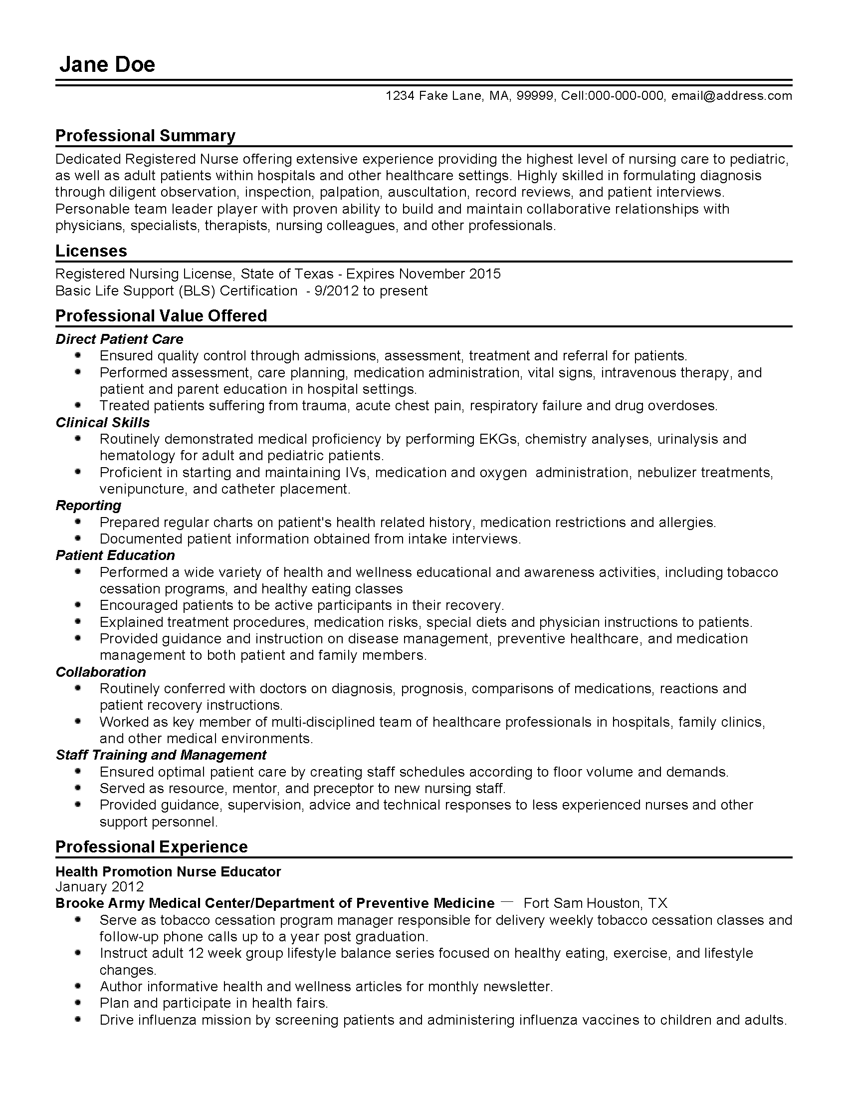 resume for nursing teaching job