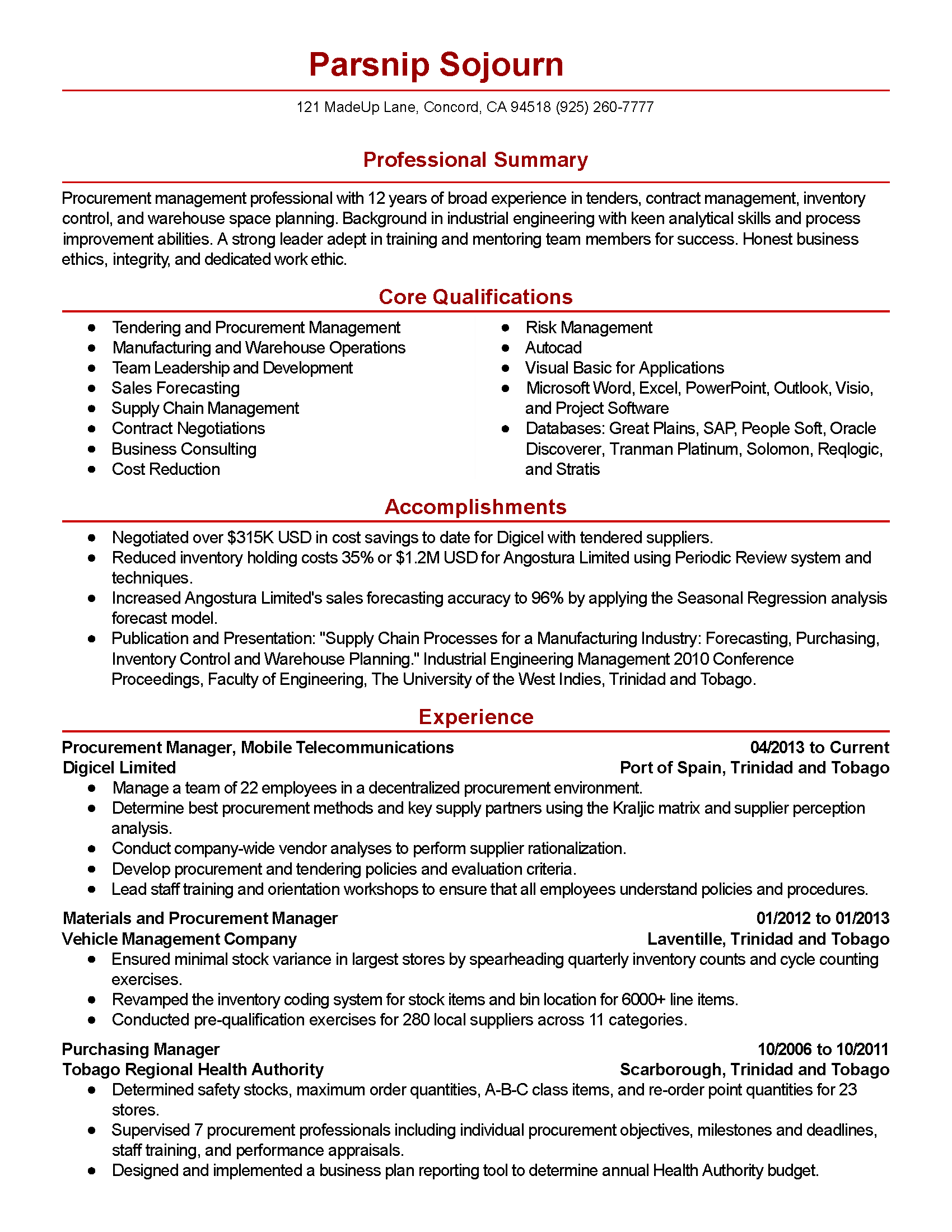 professional procurement resume examples