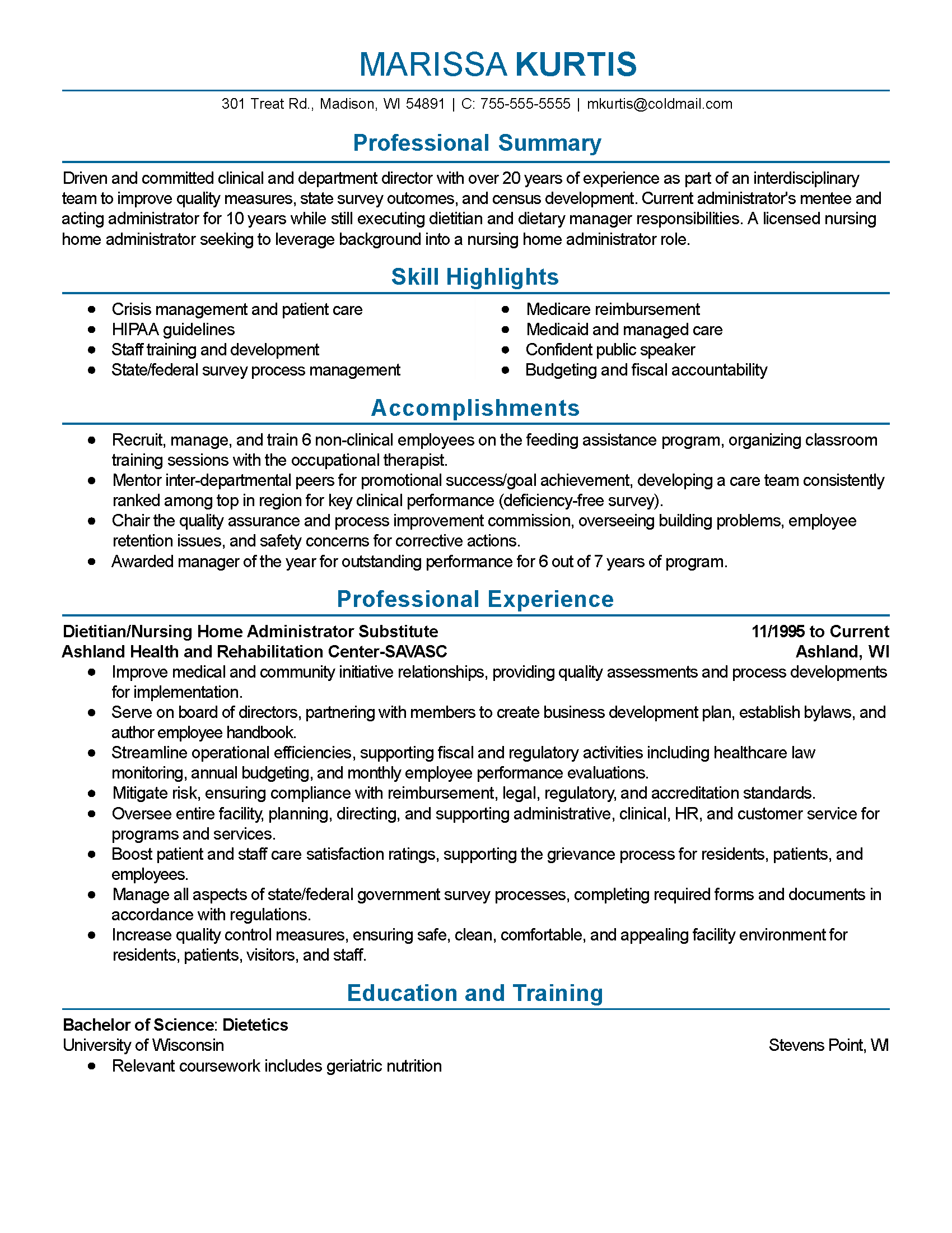 professional resume for tammy kurtz