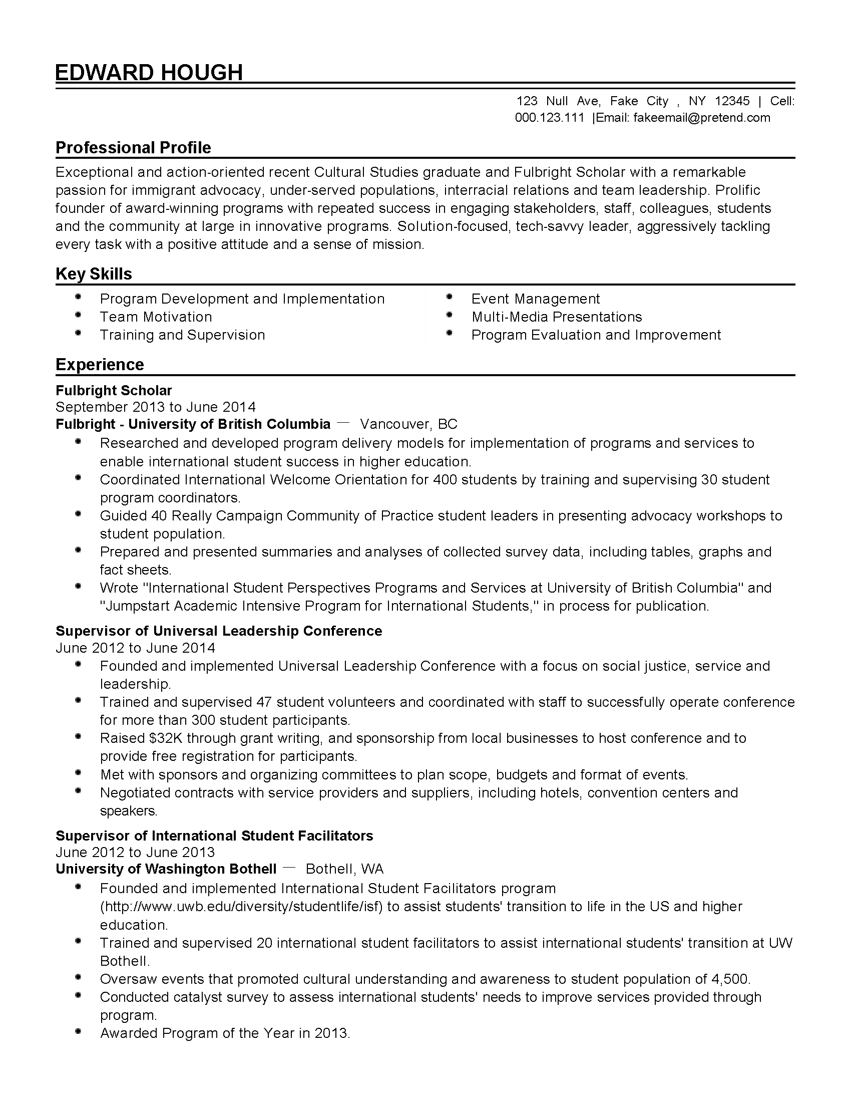 Cultural Studies graduate Resume Example  MyPerfectResume