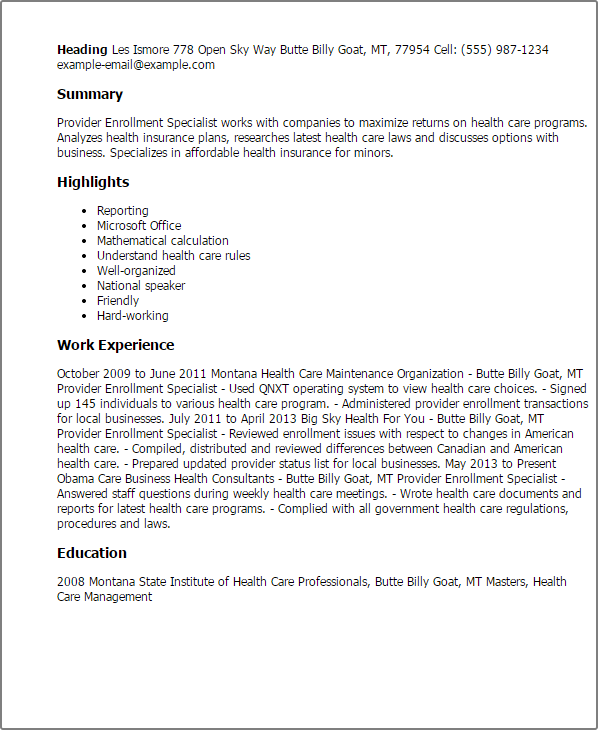 professional provider enrollment specialist templates to showcase