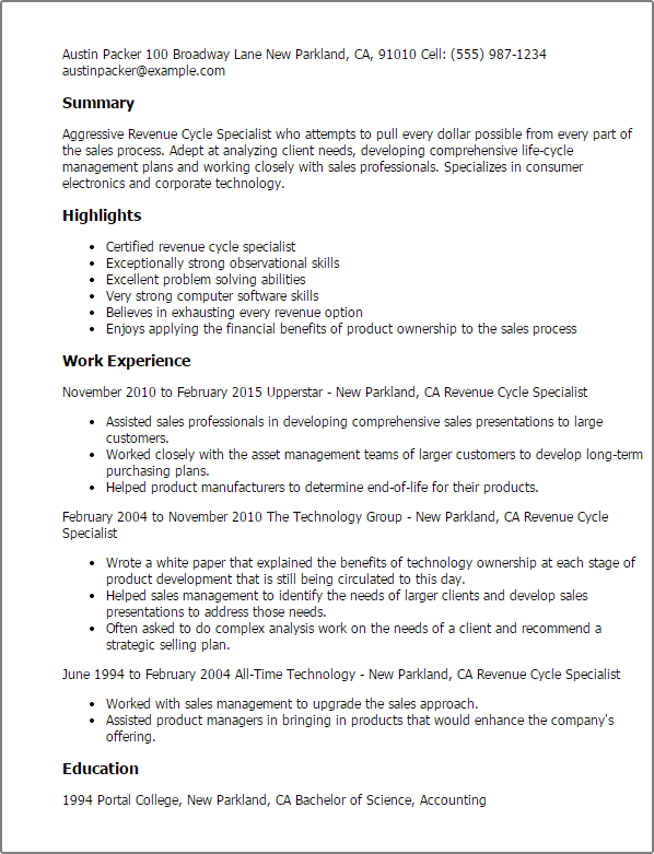 computer sales specialist resume