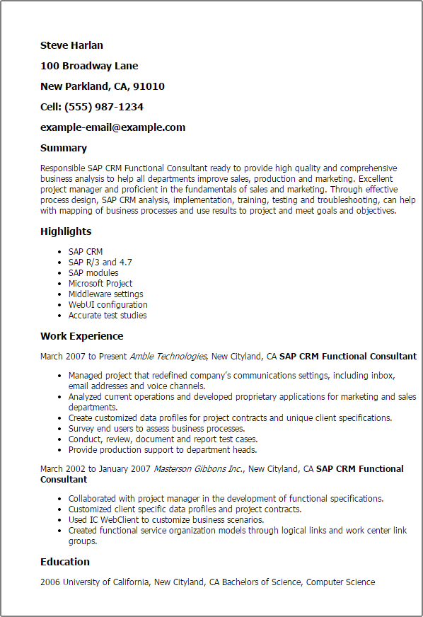 Sle Resume Sap Consultant How To Write A Document.