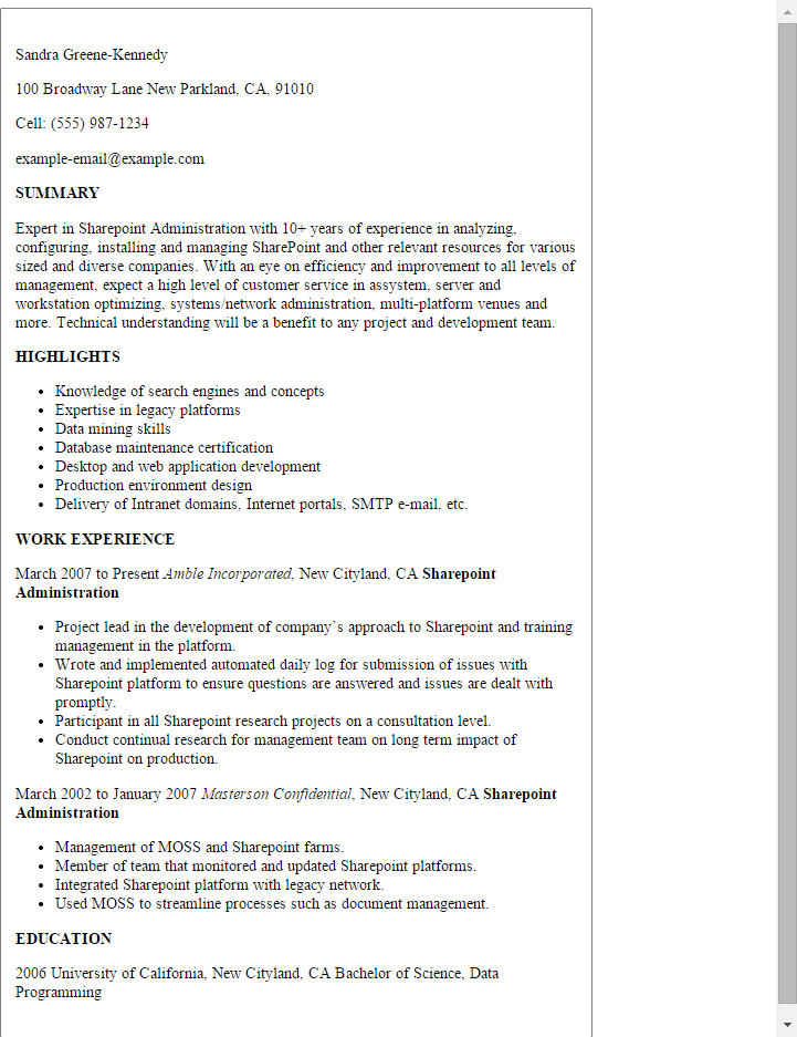 sharepoint administration resume template best design tips sharepoint resume