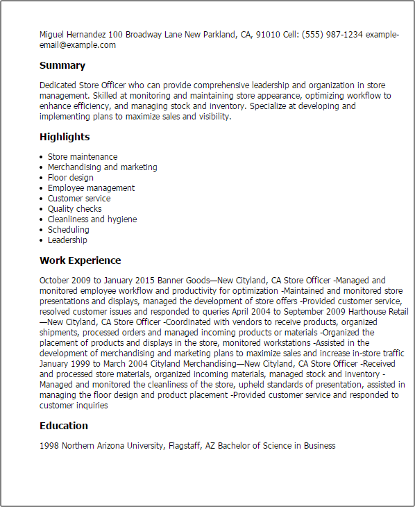 professional store officer templates to showcase your talent store executive resume sample
